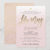 Bat mitzvah PERSONNALISÉ Invitation or rose pâle L (Devant / Derrière)