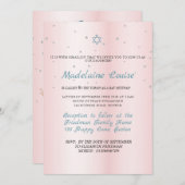 Bat Mitzvah Pink Blue Silver Kaart (Voorkant / Achterkant)