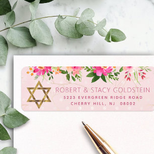 Bat Mitzvah Pink Floral Girly Gold Return-adres Etiket