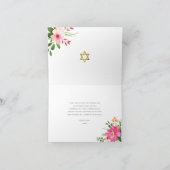 Bat Mitzvah Pink Floral Waterverf Gold Script Bedankkaart (Binnen)