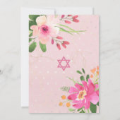 Bat Mitzvah Pink Floral Waterverf Gold Script Kaart (Achterkant)