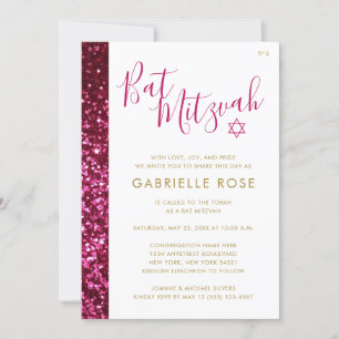 Bat Mitzvah Pink Glitter Stripe Kaart