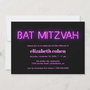 Bat Mitzvah Pink Neon Lights Kaart