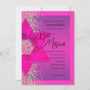 Bat Mitzvah Pink Paars Ombre Gold Glitter Kaart