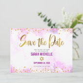 Bat Mitzvah Pink Waterverf Gold Script Chic Girly Save The Date (Staand voorkant)