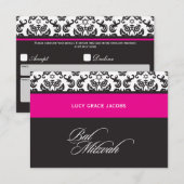 BAT MITZVAH RESPONSE-KAARTEN:: damask1 RSVP Kaartje (Voorkant / Achterkant)