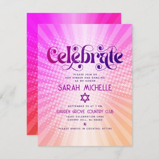 Bat Mitzvah Retro Boho Roze Sinaasappel Gradient B Informatiekaartje (Voorkant / Achterkant)