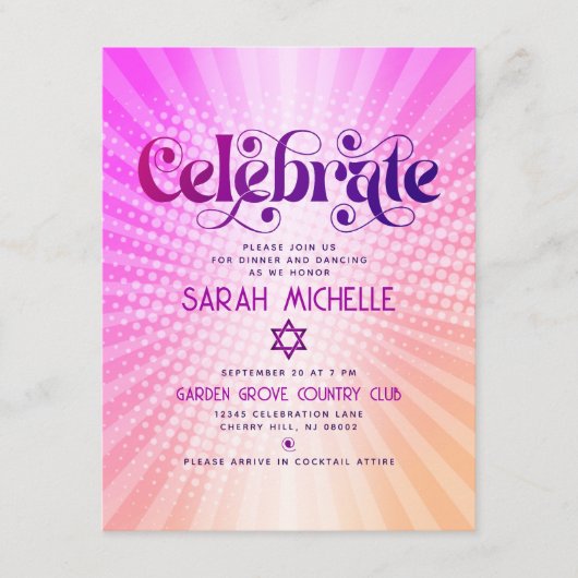 Bat Mitzvah Retro Boho Roze Sinaasappel Gradient B Informatiekaartje (Voorkant)