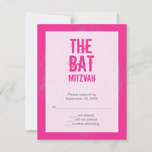 Bat mitzvah Rock Band RSVP Reply Card en rose (Devant)