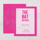 Bat mitzvah Rock Band RSVP Reply Card en rose (Devant / Derrière)