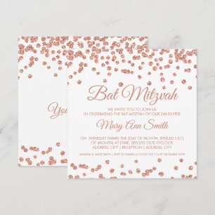 Bat Mitzvah Roos Gold Faux Glitter Confetti White Kaart
