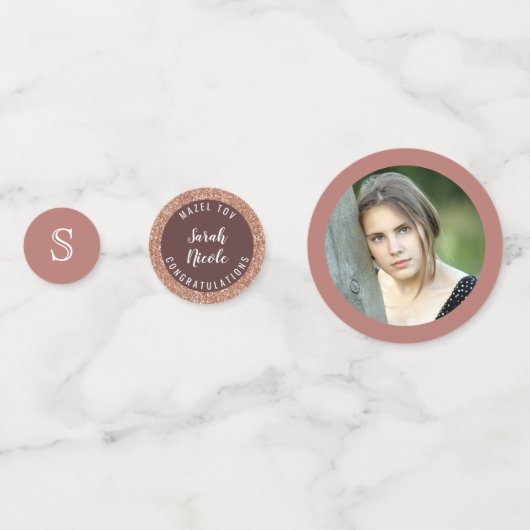 Bat Mitzvah Roos Gold Faux Glitter Glam Foto Confetti (Voorkanten)