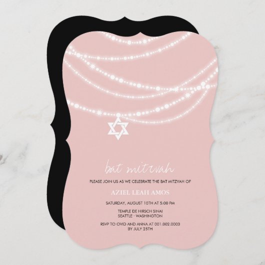 Bat mitzvah Rose Étincelle De David Invitation (Devant / Derrière)