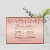 Bat mitzvah rose Gold Sparkle Drippy  Invitation (Debout devant)