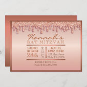 Bat mitzvah rose Gold Sparkle Drippy  Invitation (Devant / Derrière)