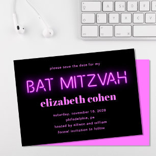 Bat Mitzvah roze neon licht de datum op Kaart