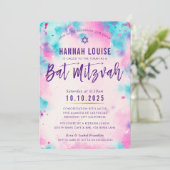BAT MITZVAH roze paarse waterverf gouden script Kaart (Staand voorkant)