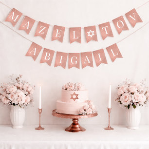 Bat Mitzvah Roze Roségoud Mazel Tov 7 Letter Naam Vlaggetjes