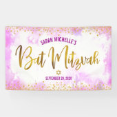 Bat Mitzvah roze waterverf girale folie script Spandoek (Horizontaal)