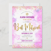Bat Mitzvah roze waterverf Gold folie script girly Kaart (Voorkant)