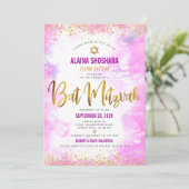 Bat Mitzvah roze waterverf Gold folie script girly Kaart (Staand voorkant)