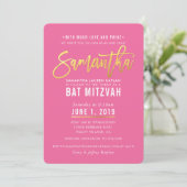 BAT MITZVAH  roze witgouden script SAMANTHA Kaart (Staand voorkant)