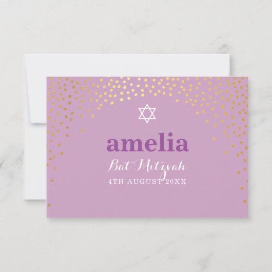 BAT MITZVAH RSVP rustique mignon confetti or viole (Dos)