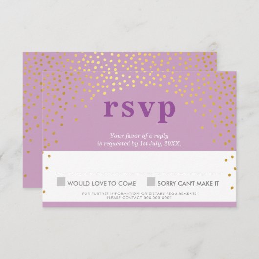 BAT MITZVAH RSVP rustique mignon confetti or viole (Devant / Derrière)