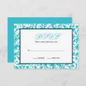 Bat mitzvah RSVP turquoise et noir Swirl Damask (Devant / Derrière)