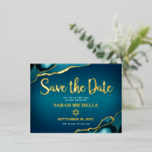 Bat Mitzvah Save Datum Blauwgroen Ombre Agate Real Folie Uitnodiging Briefkaart (Staand Voorkant)