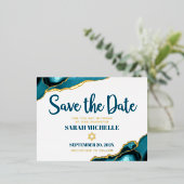 Bat Mitzvah Save Datum Turquoise Agaat Echt Goud Folie Uitnodiging Briefkaart (Staand Voorkant)