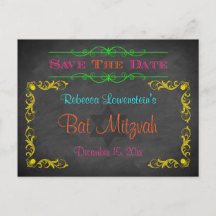 Bat Mitzvah Save The Date Briefkaart - Krijtbord