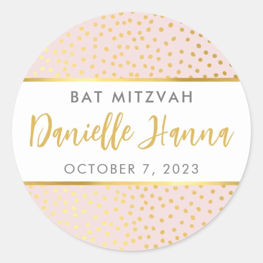 Bat Mitzvah schattige blush roze goudpokken Ronde Sticker (Voorkant)