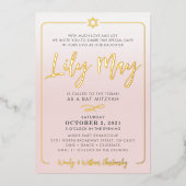 BAT MITZVAH script bord roze ombre goud Folie Uitnodiging (Voorkant)