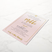 BAT MITZVAH  script bord roze ombre goud Folie Uitnodiging (Gedraaid)