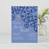Bat mitzvah Scroll Motif Blue Invitation (Debout devant)
