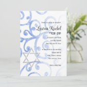 Bat mitzvah Scroll Motif Blue Invitation (Debout devant)