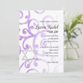 Bat Mitzvah Scroll Pattern Paarse uitnodiging (Staand voorkant)