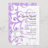 Bat Mitzvah Scroll Pattern Paarse uitnodiging (Voorkant / Achterkant)