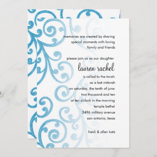 Bat Mitzvah Scroll Pattern Turquoise Kaart (Voorkant / Achterkant)