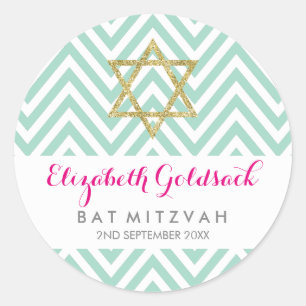 BAT MITZVAH SEAL chevron patroon gouden ster munt Ronde Sticker
