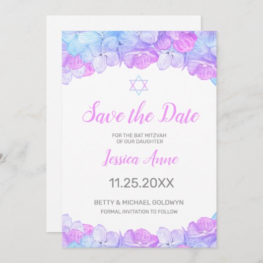 Bat Mitzvah sparen de Datum Save The Date (Voorkant / Achterkant)