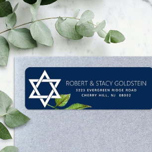 Bat Mitzvah Star of David Navy Blauw Bloemen Adres Etiket