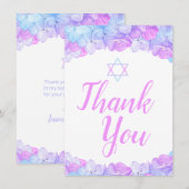 Bat Mitzvah Star van David Floral Pink Hydrangea Bedankkaart (Voorkant / Achterkant)
