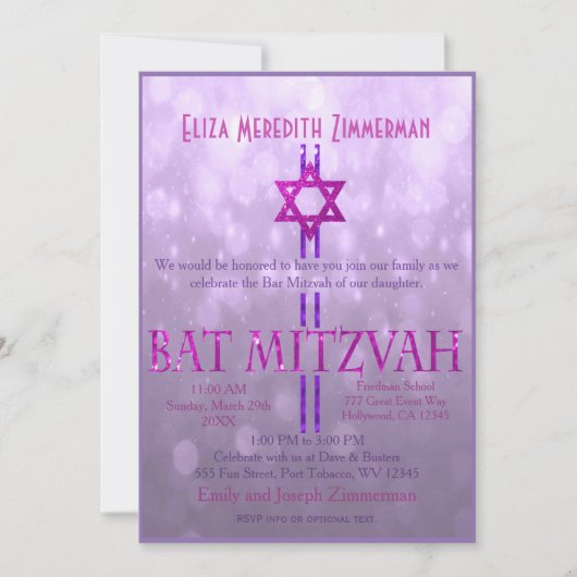 Bat Mitzvah | Ster van David | PAARS Kaart (Voorkant)