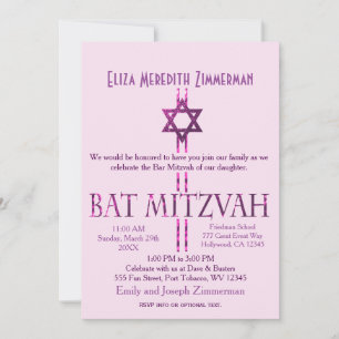 Bat Mitzvah Ster van David Roze Kaart