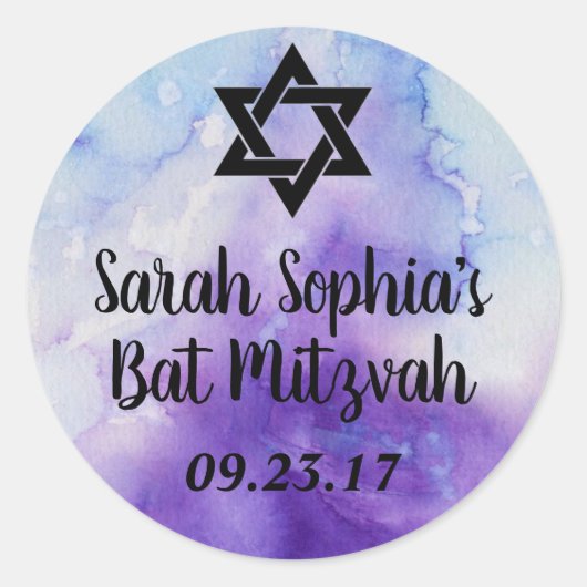 Bat Mitzvah Sticker, Favor Tag, Bat Mitzvah Decor Ronde Sticker (Voorkant)