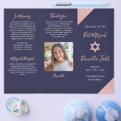 Bat Mitzvah Tri-Fold Program Navy Rose Gold  Flyer (Enkel)
