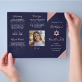 Bat Mitzvah Tri-Fold Programma Navy Rose Goud  Flyer (Hand)