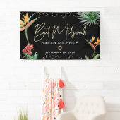 Bat Mitzvah Tropical Palm Leaf Zwart Goud Welkom Spandoek (Insitu)